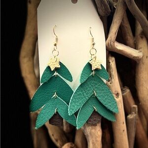 Christmas Tree Earrings with a Gold Star